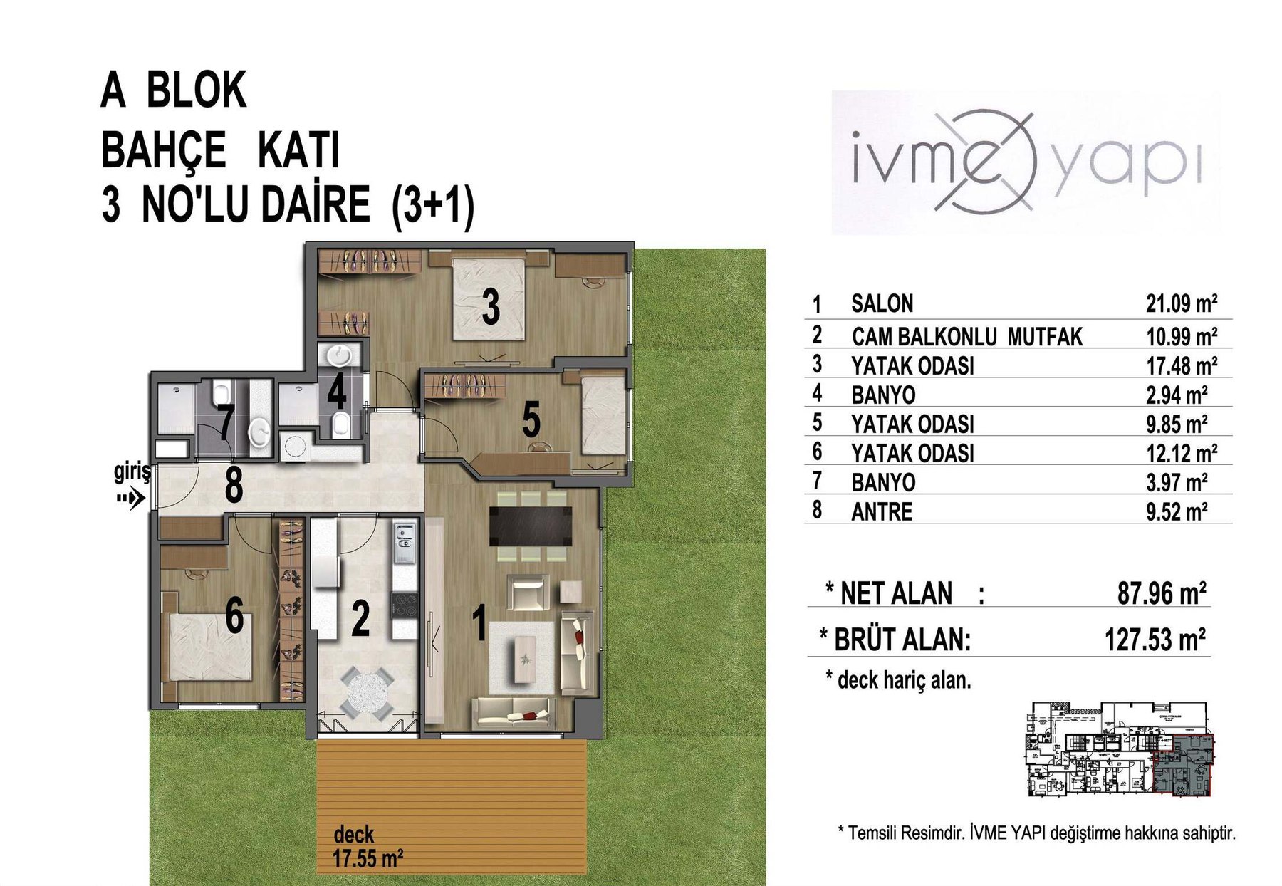 3+1 bahçe katı planı